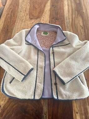 Anthropologie Piped Sherpa Fleece Jacket with Faux Suede Lining M